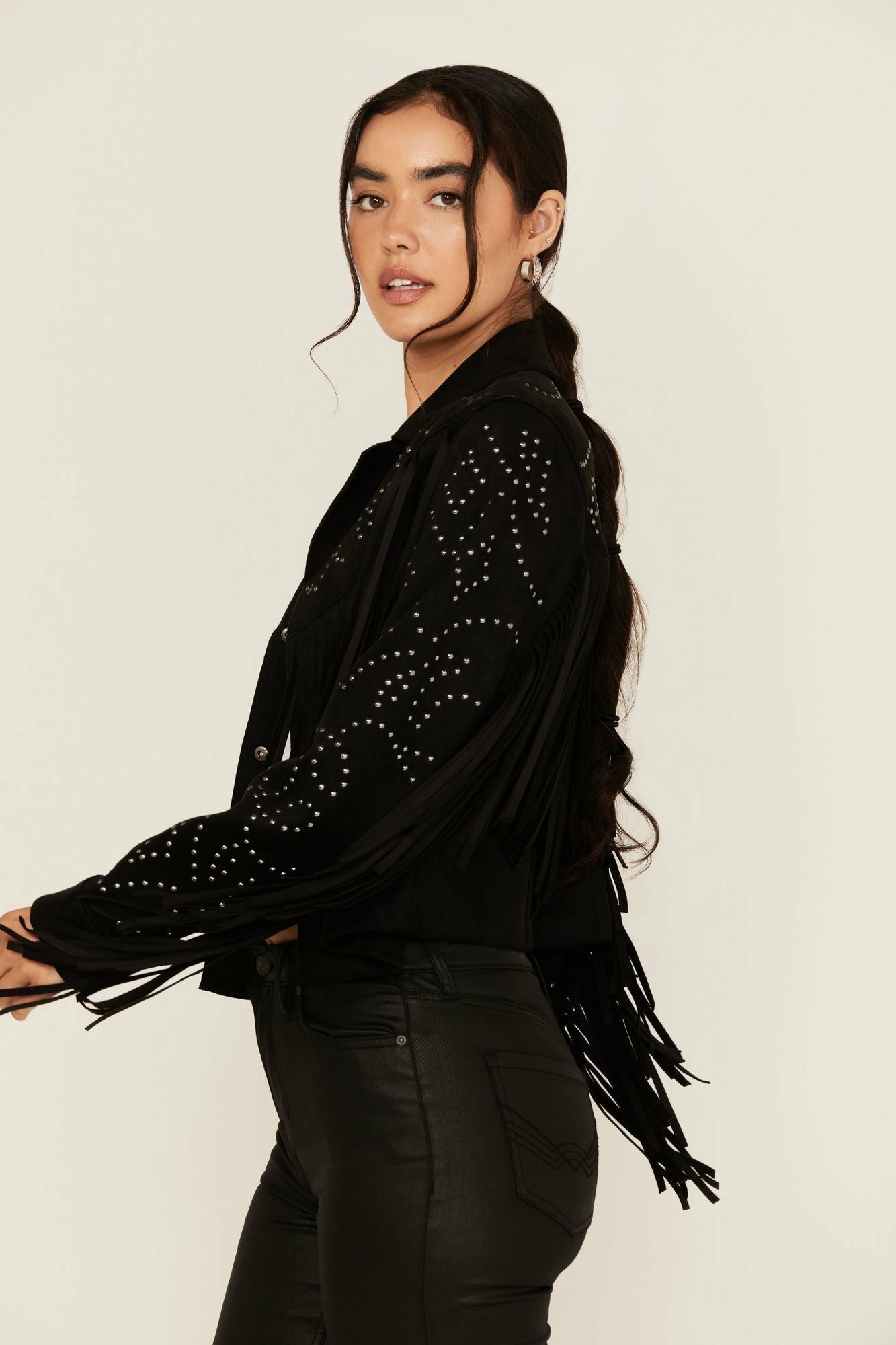 Idyllwind Women | Blair Fringe and Studded Faux Suede Snap Jacket