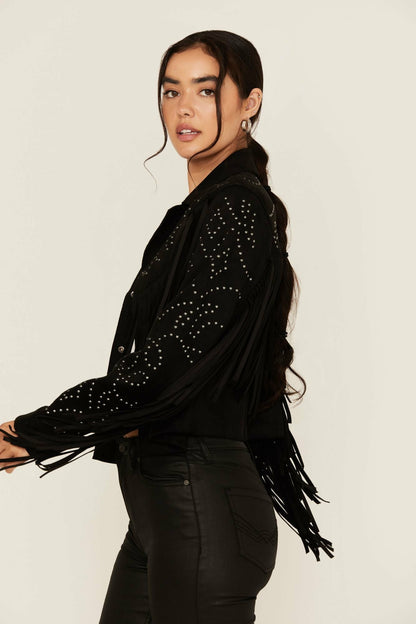 Idyllwind Women | Blair Fringe and Studded Faux Suede Snap Jacket