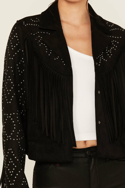 Idyllwind Women | Blair Fringe and Studded Faux Suede Snap Jacket