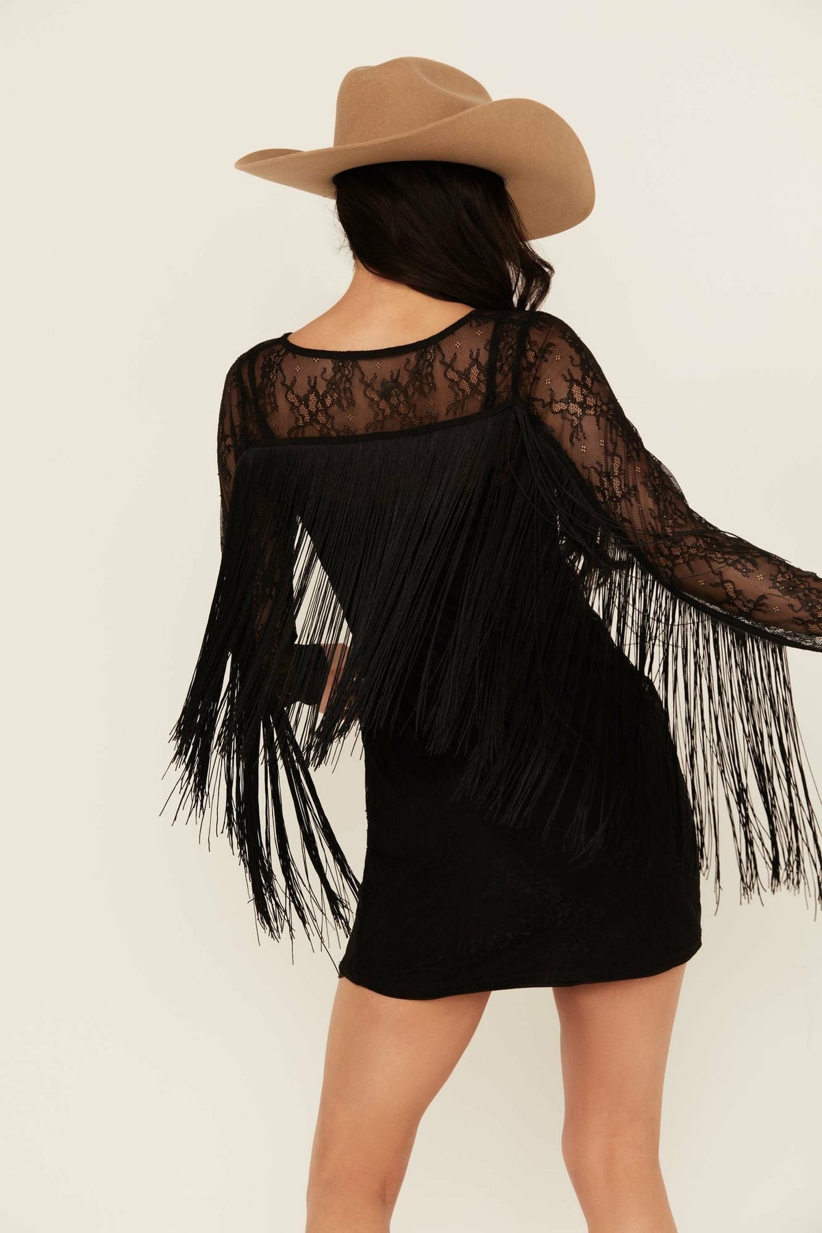 Idyllwind Women | Melvin Lace Fringe Long Sleeve Mini Dress