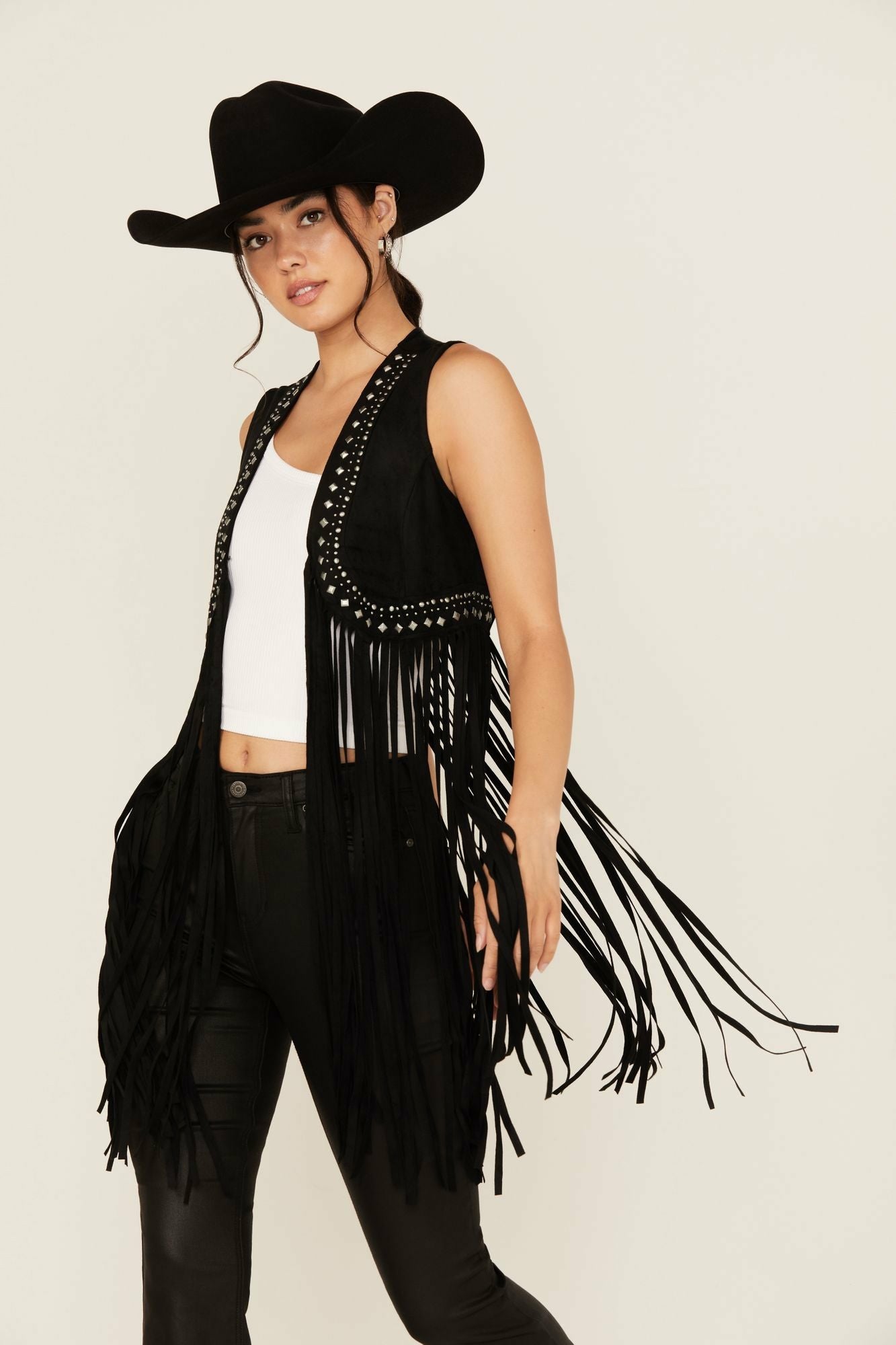 Idyllwind Women | Walnut Studded Fringe Faux Suede Vest