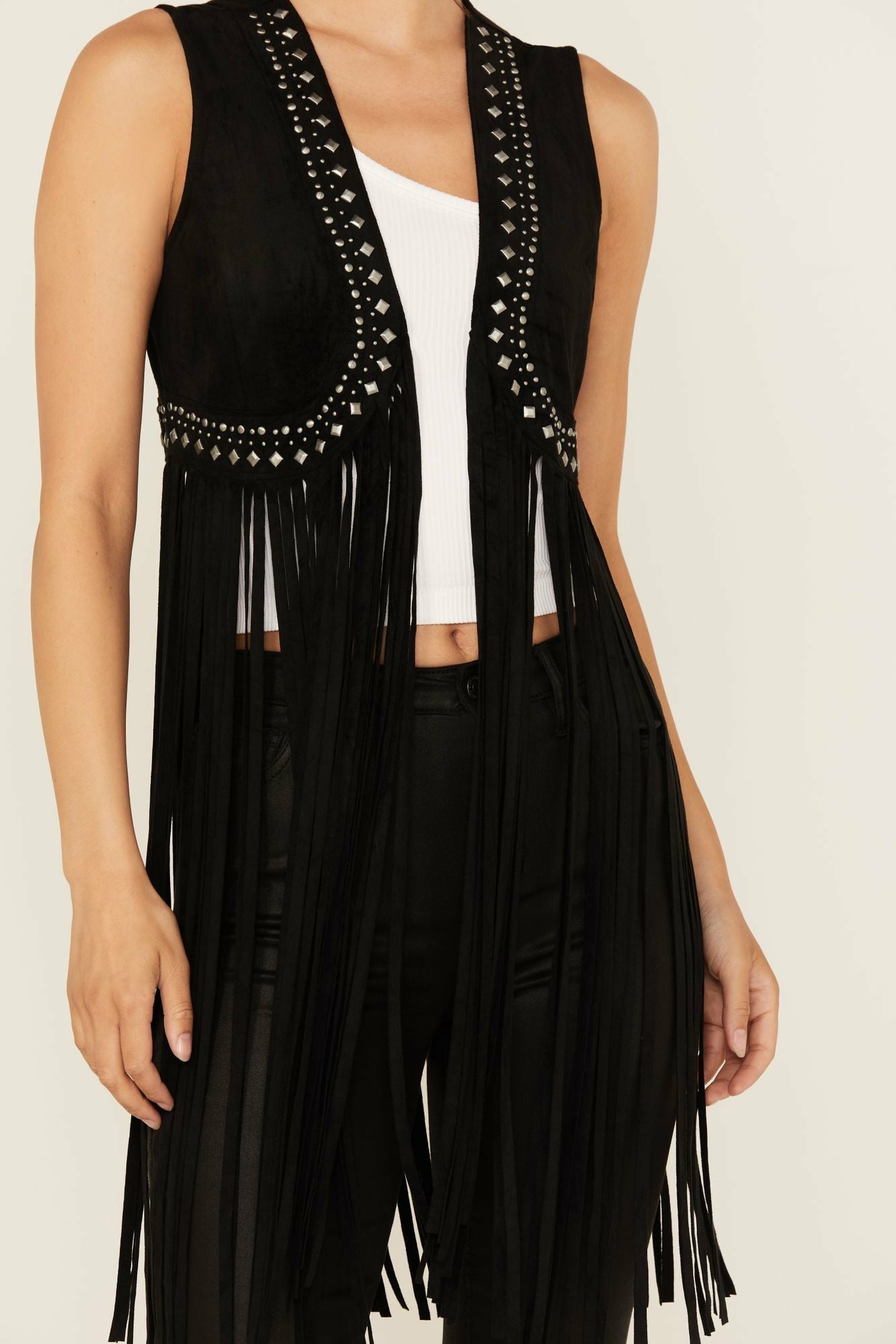 Idyllwind Women | Walnut Studded Fringe Faux Suede Vest