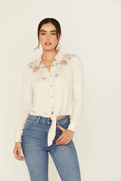 Idyllwind Women | Jessamin Embellished Long Sleeve Tie-Front Snap Western Shirt