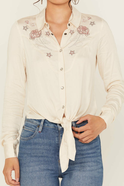 Idyllwind Women | Jessamin Embellished Long Sleeve Tie-Front Snap Western Shirt