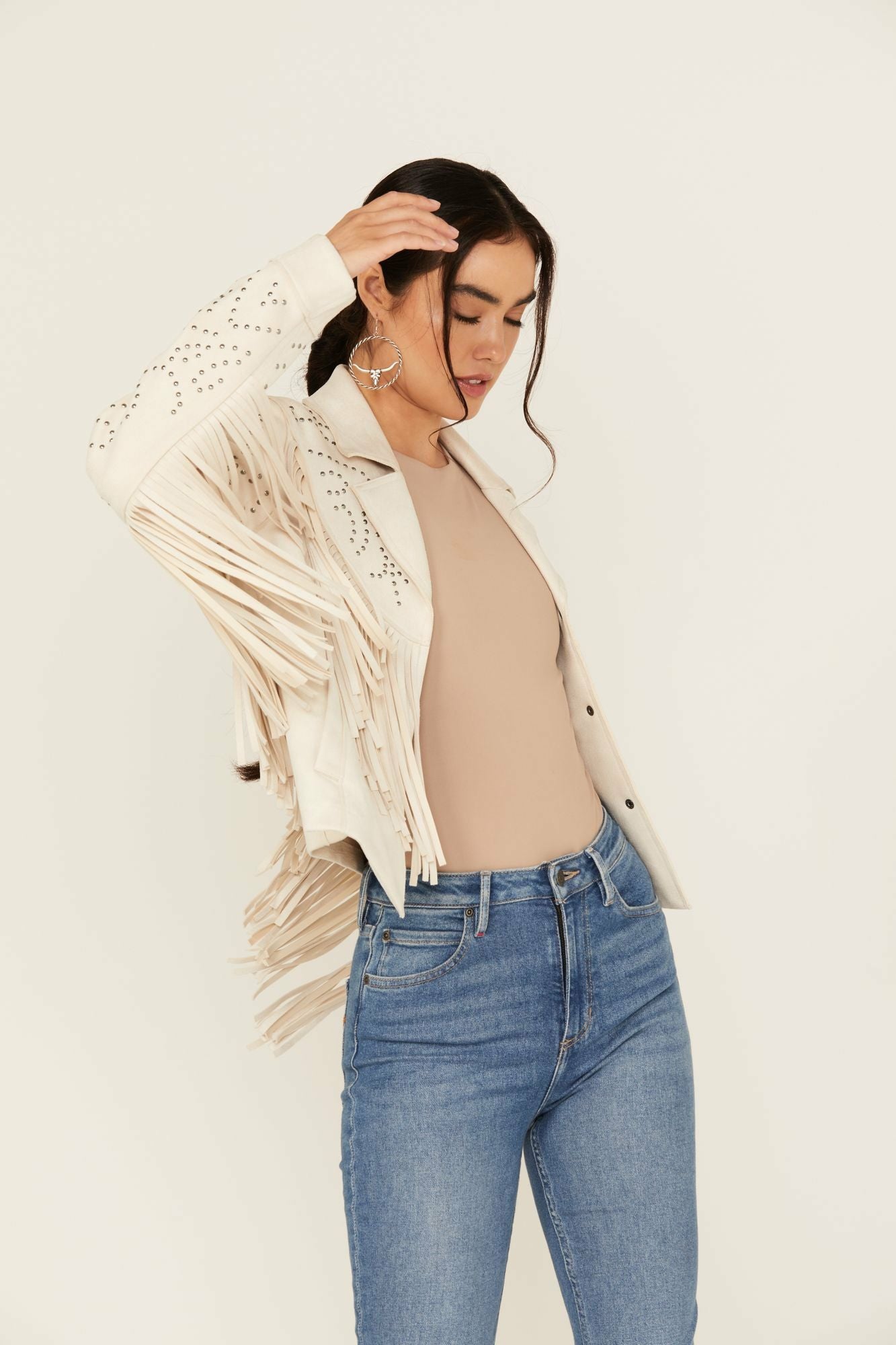 Idyllwind Women | Blair Fringe and Studded Faux Suede Snap Jacket
