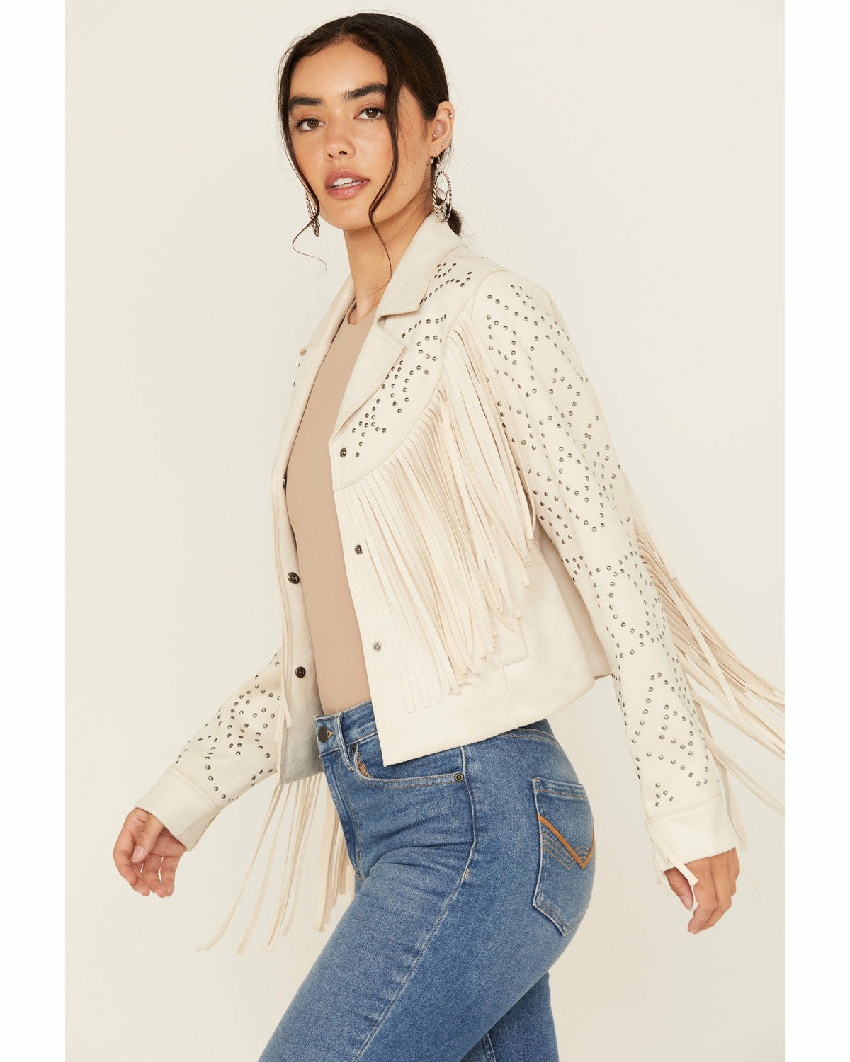 Idyllwind Women | Blair Fringe and Studded Faux Suede Snap Jacket