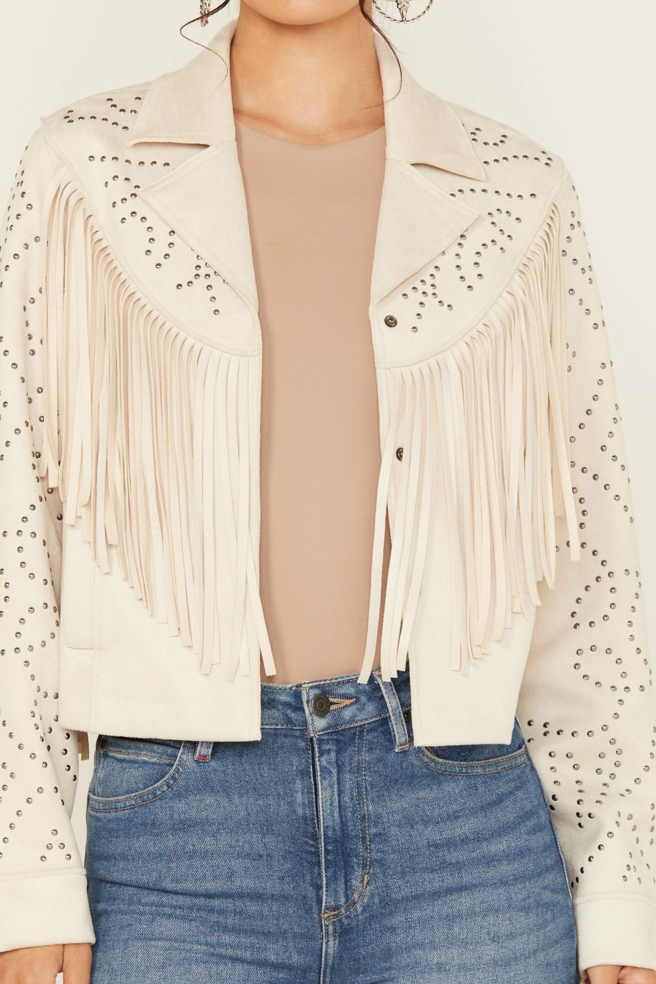 Idyllwind Women | Blair Fringe and Studded Faux Suede Snap Jacket