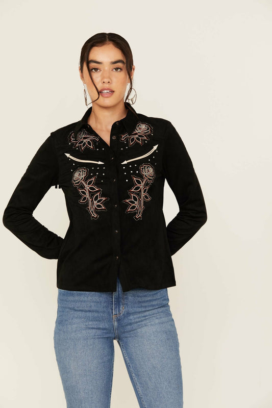 Idyllwind Women | Embroidered Faux Suede Long Sleeve Snap Western Shirt