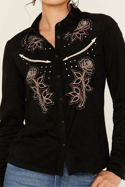 Idyllwind Women | Embroidered Faux Suede Long Sleeve Snap Western Shirt