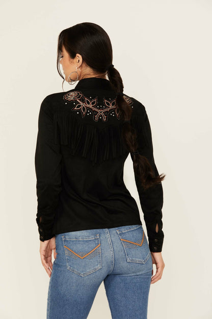 Idyllwind Women | Embroidered Faux Suede Long Sleeve Snap Western Shirt
