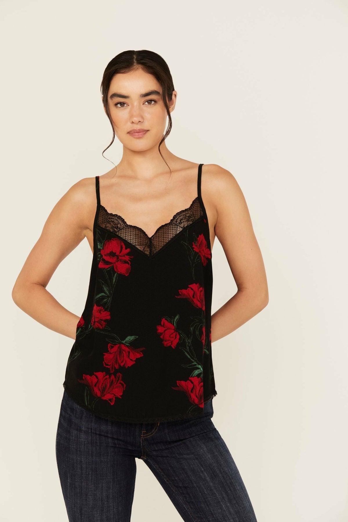 Idyllwind Women | Chase Floral Print Lace Trim Cami Tank