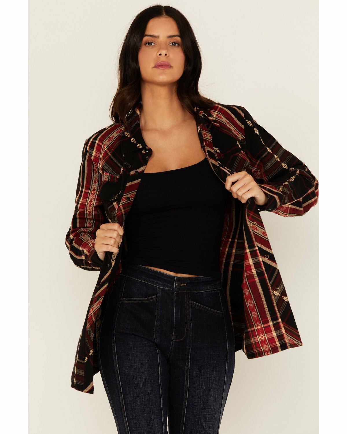 Idyllwind Women | Glenmond Dobby Plaid Print Long Sleeve Snap Flannel Shirt