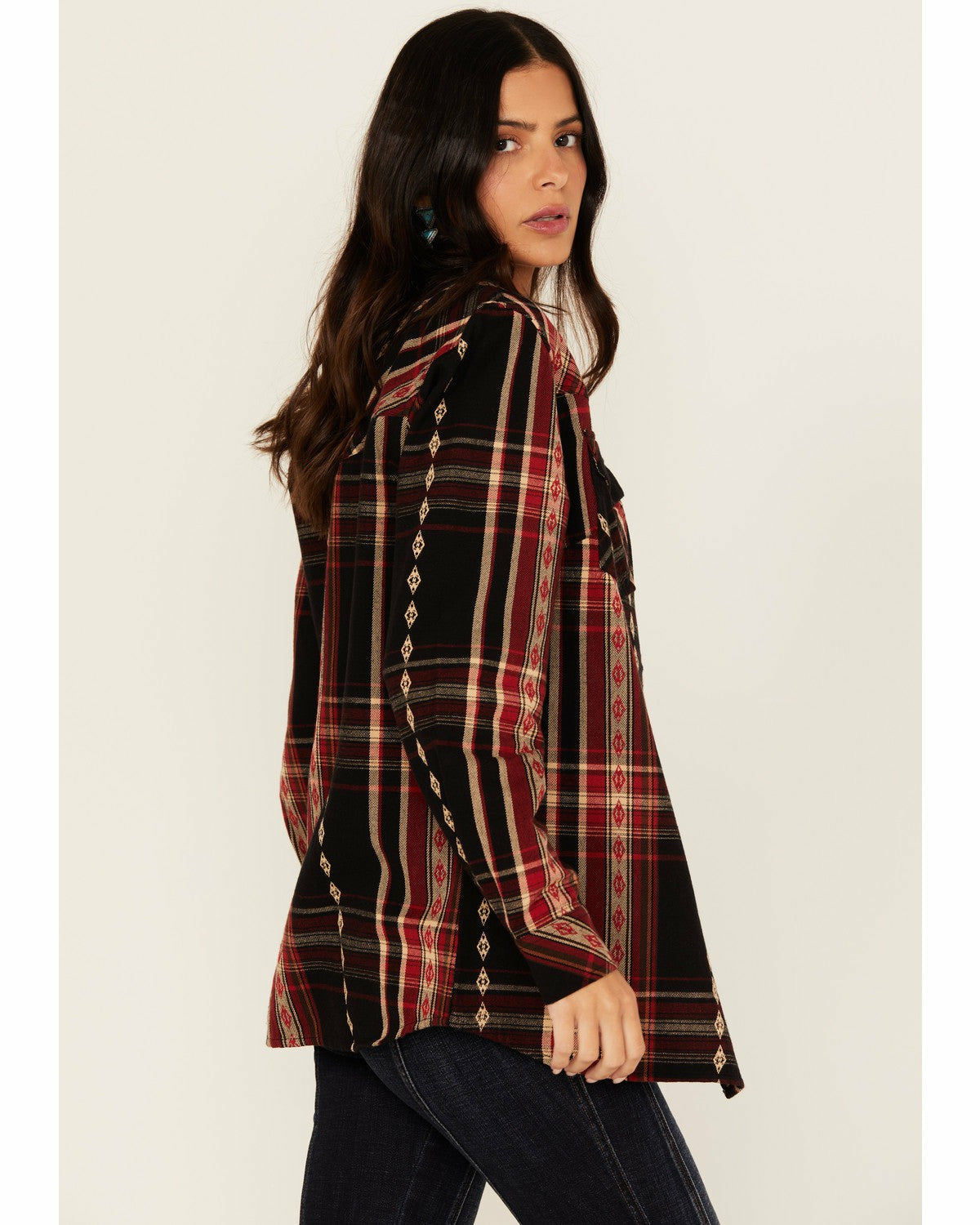 Idyllwind Women | Glenmond Dobby Plaid Print Long Sleeve Snap Flannel Shirt