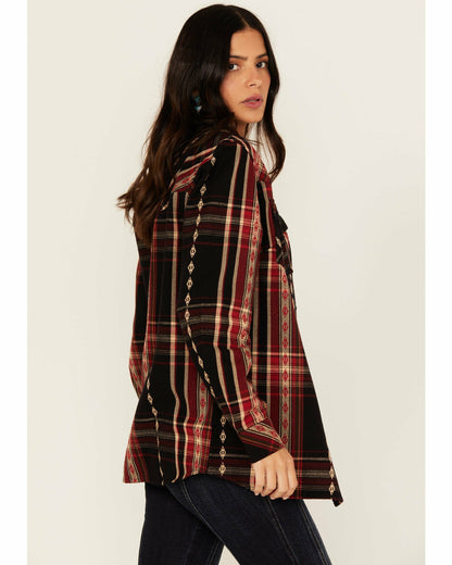 Idyllwind Women | Glenmond Dobby Plaid Print Long Sleeve Snap Flannel Shirt