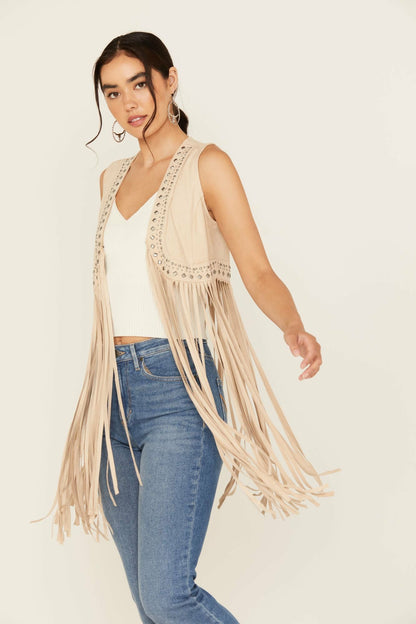 Idyllwind Women | Walnut Studded Fringe Faux Suede Vest