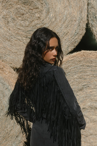 Idyllwind Women | Fringe Long Sleeve Stretch Denim Mini Dress