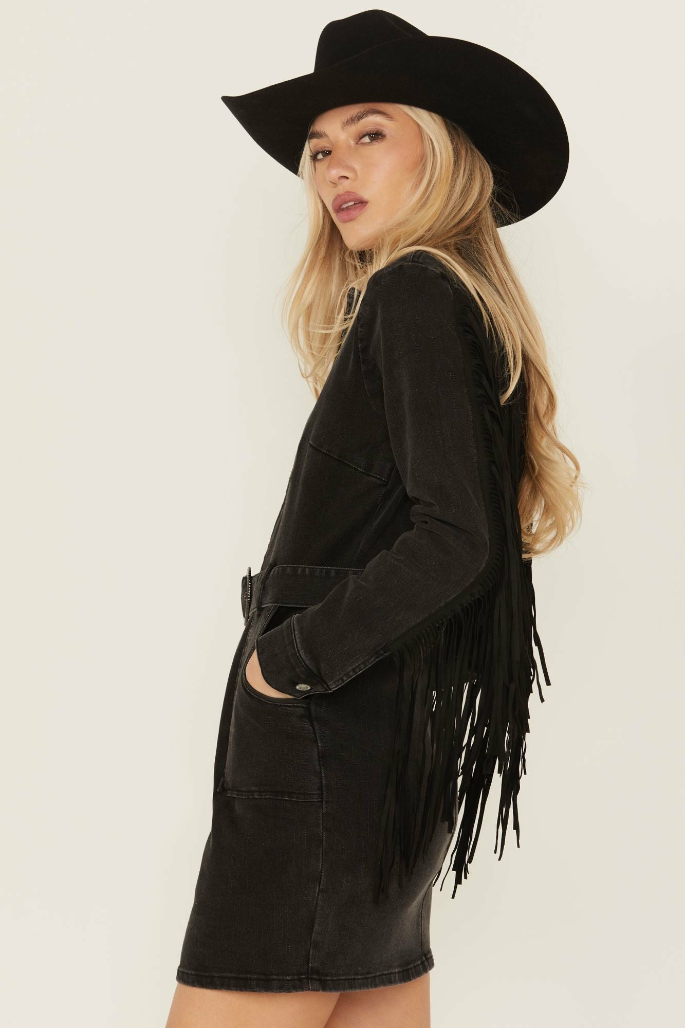Idyllwind Women | Fringe Long Sleeve Stretch Denim Mini Dress