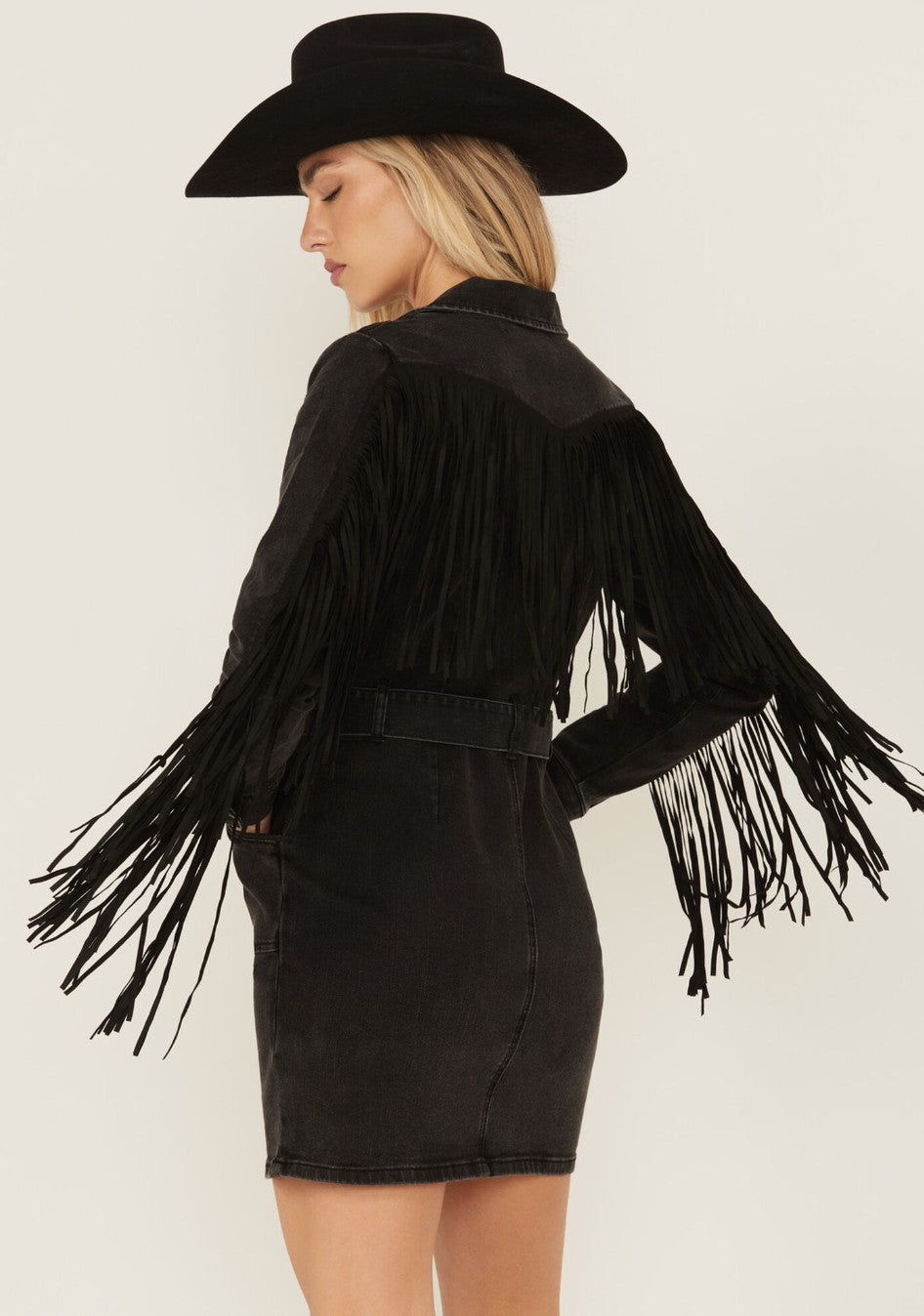 Idyllwind Women | Fringe Long Sleeve Stretch Denim Mini Dress