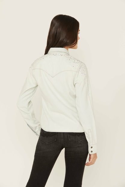 Idyllwind Women | Embellished Light Wash Long Sleeve Snap Denim Shirt