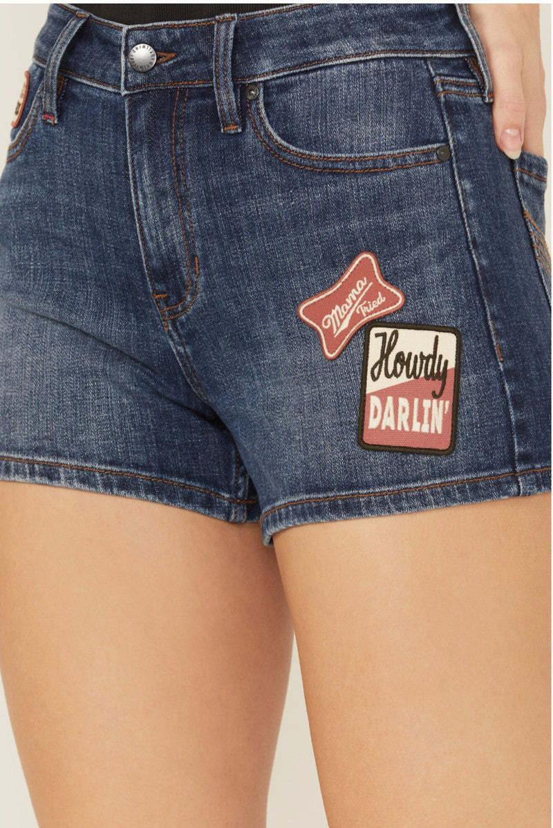 Idyllwind Women | Ellwood Patch Dark Wash High Rise Stretch Denim Shorts