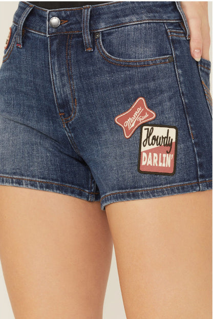 Idyllwind Women | Ellwood Patch Dark Wash High Rise Stretch Denim Shorts