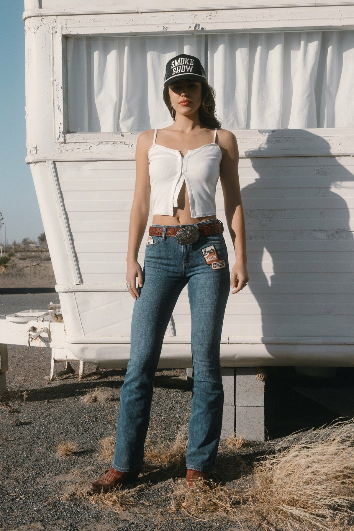 Idyllwind Women | Ellwood Dark Wash High Rise Patch Bootcut Super Stretch Denim Jeans