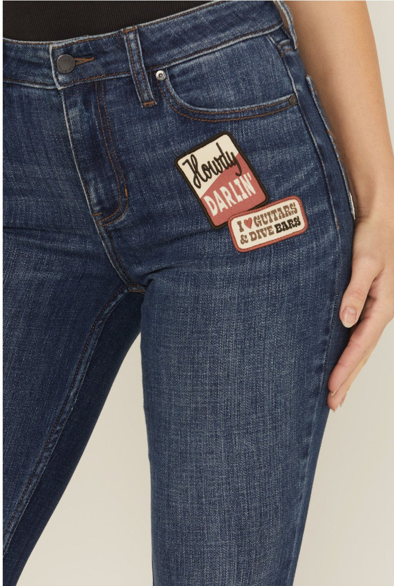 Idyllwind Women | Ellwood Dark Wash High Rise Patch Bootcut Super Stretch Denim Jeans
