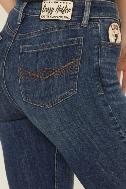 Idyllwind Women | Ellwood Dark Wash High Rise Patch Bootcut Super Stretch Denim Jeans