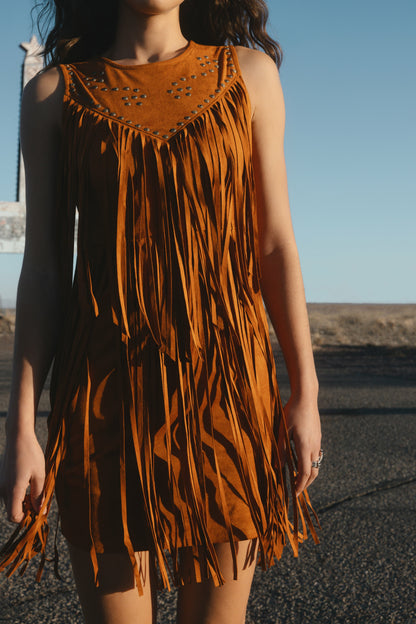 Idyllwind Women | Garland Studded Fringe Faux Suede Sleeveless Mini Dress
