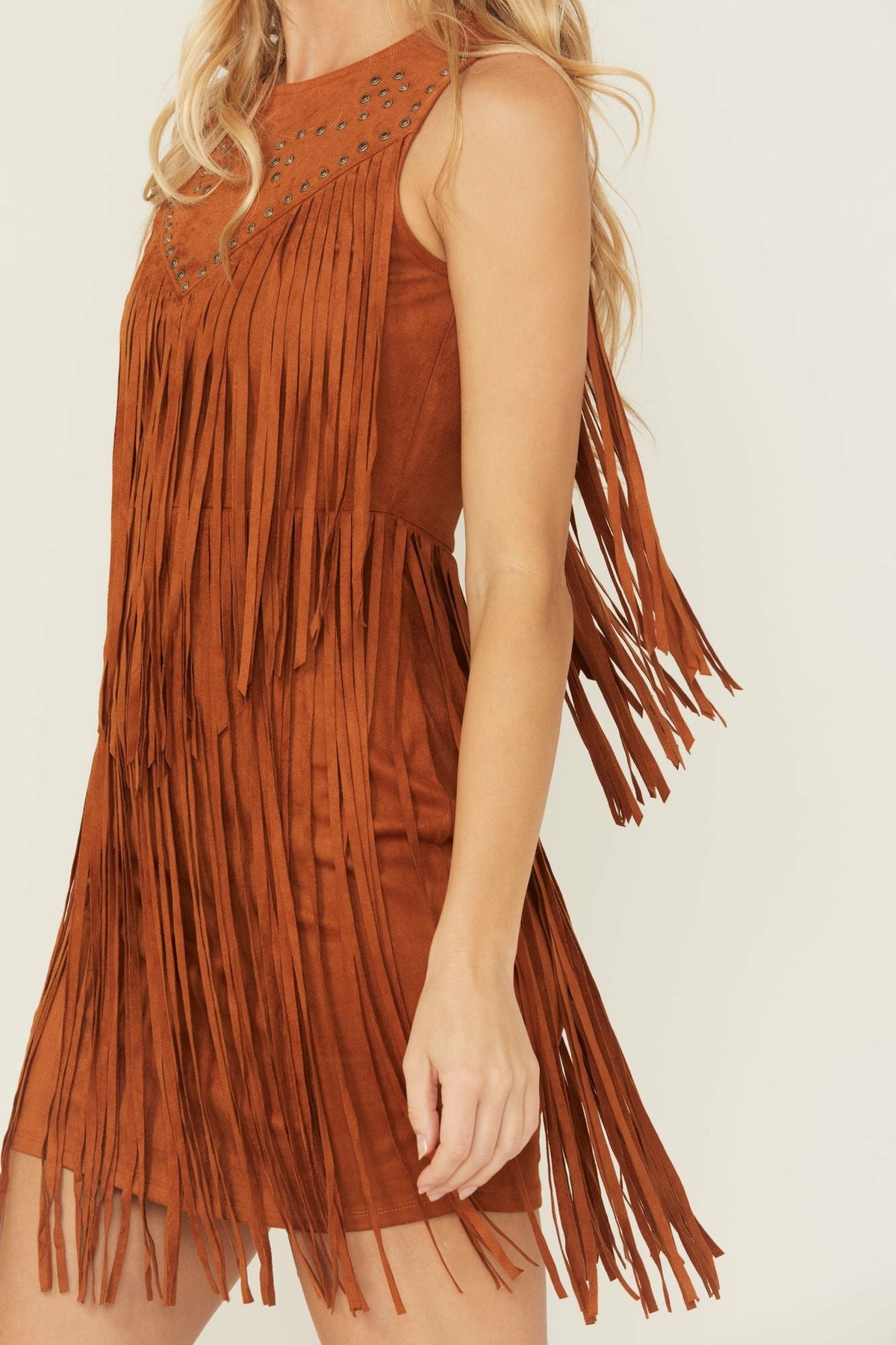 Idyllwind Women | Garland Studded Fringe Faux Suede Sleeveless Mini Dress