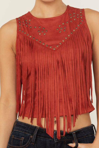 Idyllwind Women | Wylie Studded Fringe Faux Suede Sleeveless Shirt