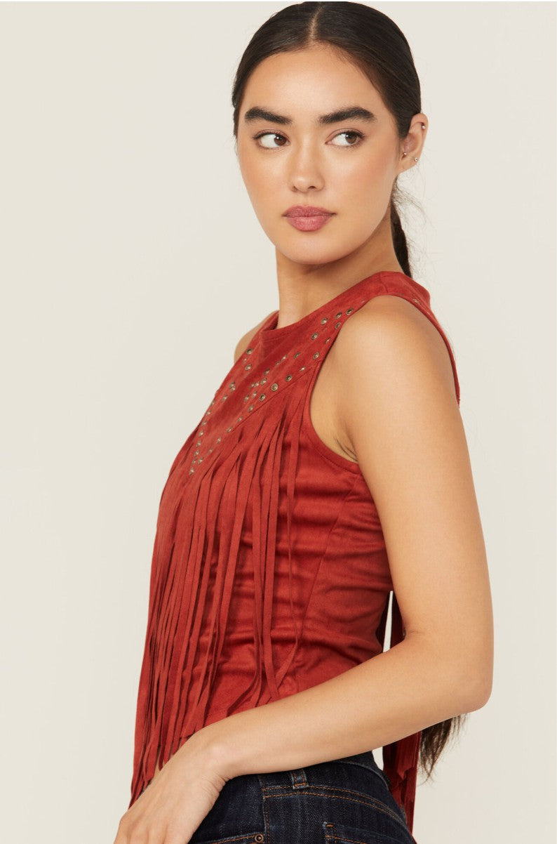 Idyllwind Women | Wylie Studded Fringe Faux Suede Sleeveless Shirt