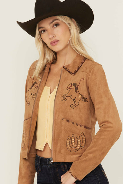 Idyllwind Women | Kileen Embroidered Faux Suede Jacket
