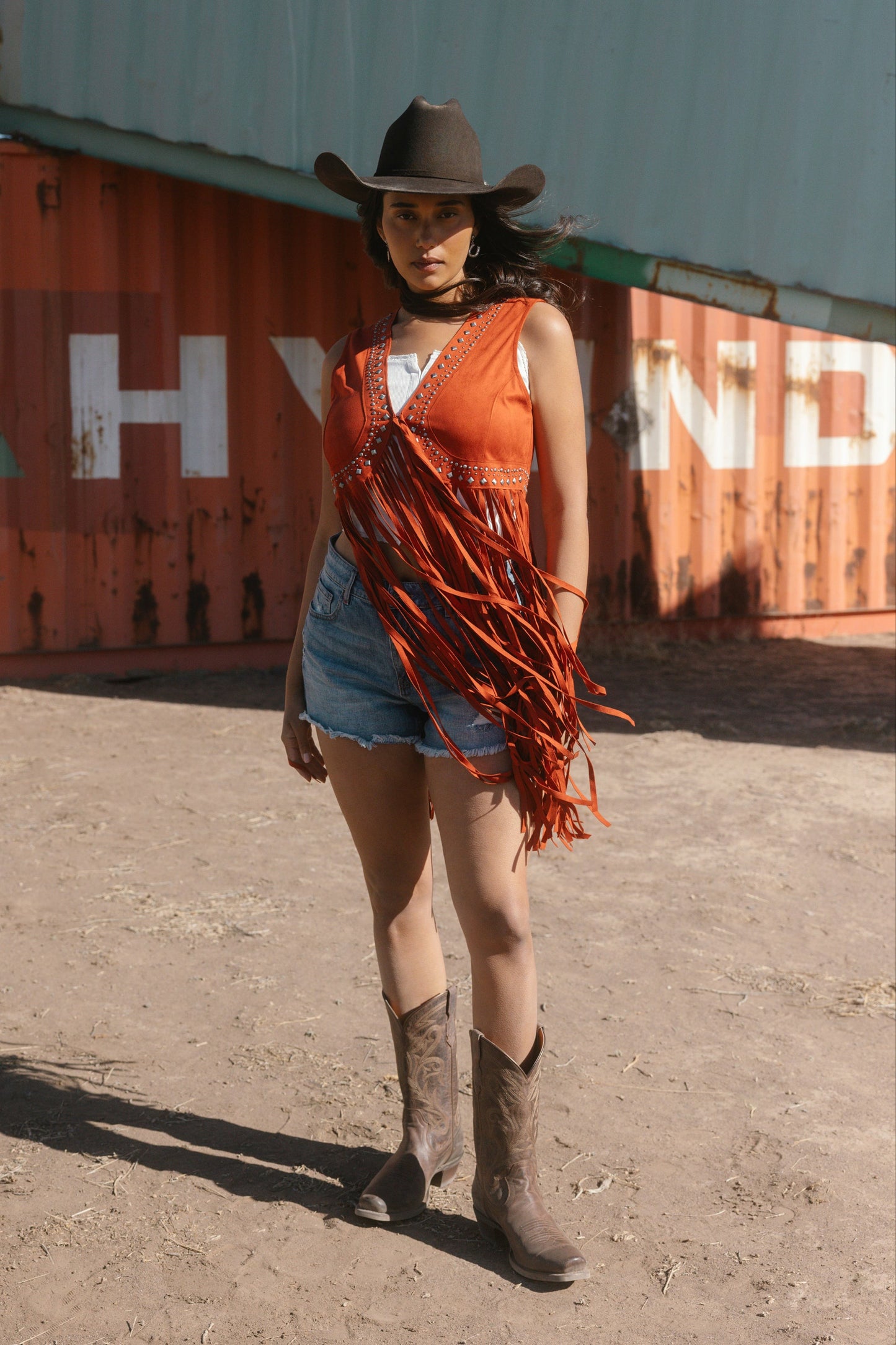 Idyllwind Women | Walnut Studded Faux Suede Fringe Vest