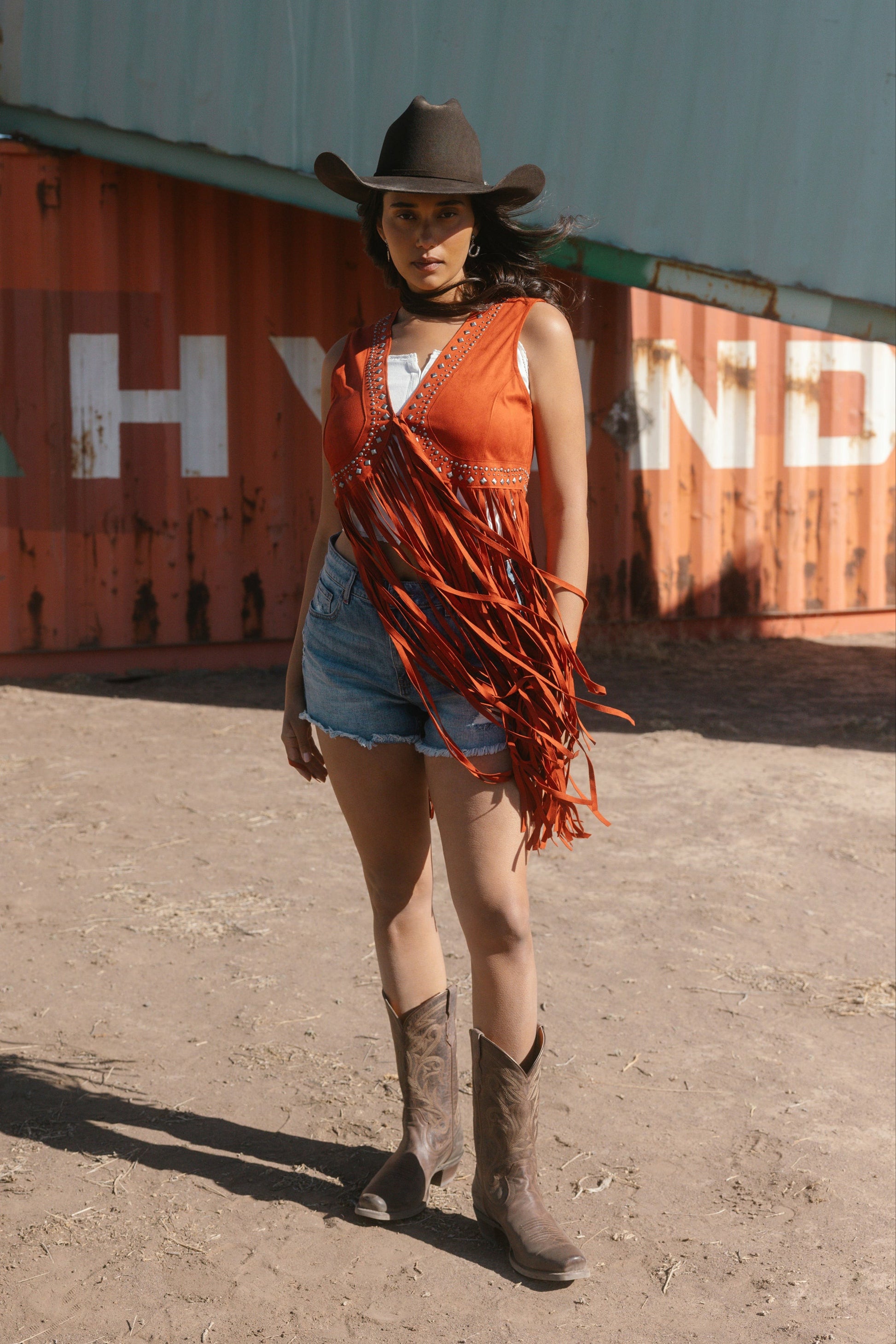 Idyllwind Women | Walnut Studded Faux Suede Fringe Vest