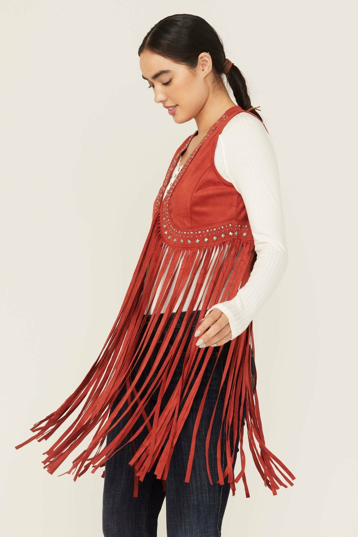 Idyllwind Women | Walnut Studded Faux Suede Fringe Vest
