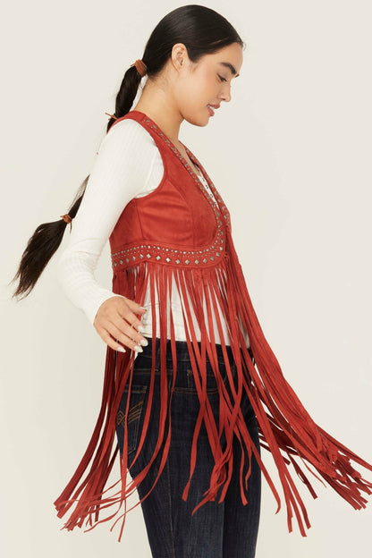 Idyllwind Women | Walnut Studded Faux Suede Fringe Vest