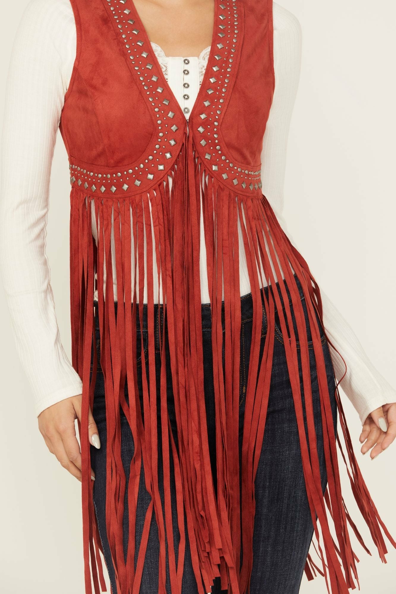 Idyllwind Women | Walnut Studded Faux Suede Fringe Vest