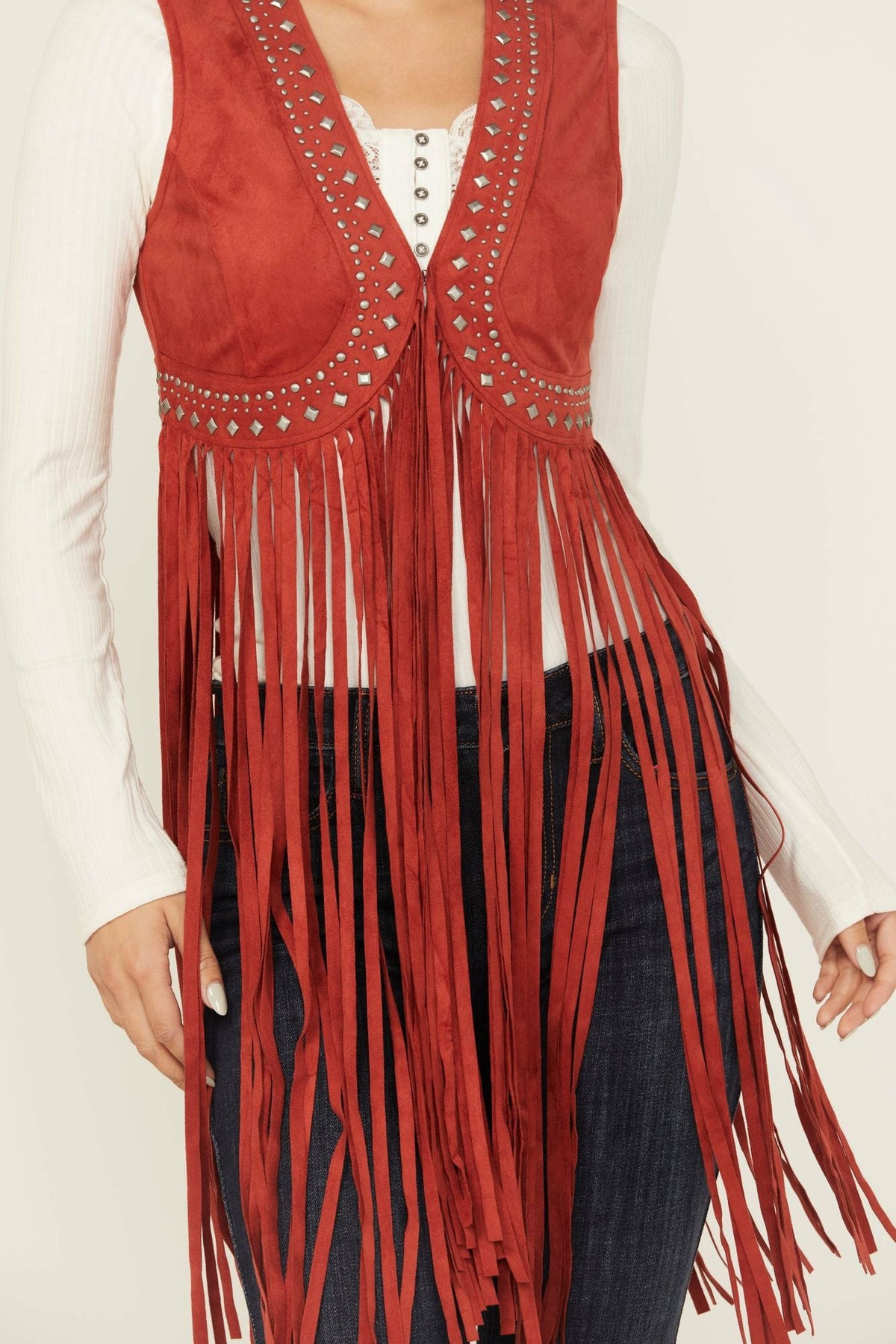 Idyllwind Women | Walnut Studded Faux Suede Fringe Vest