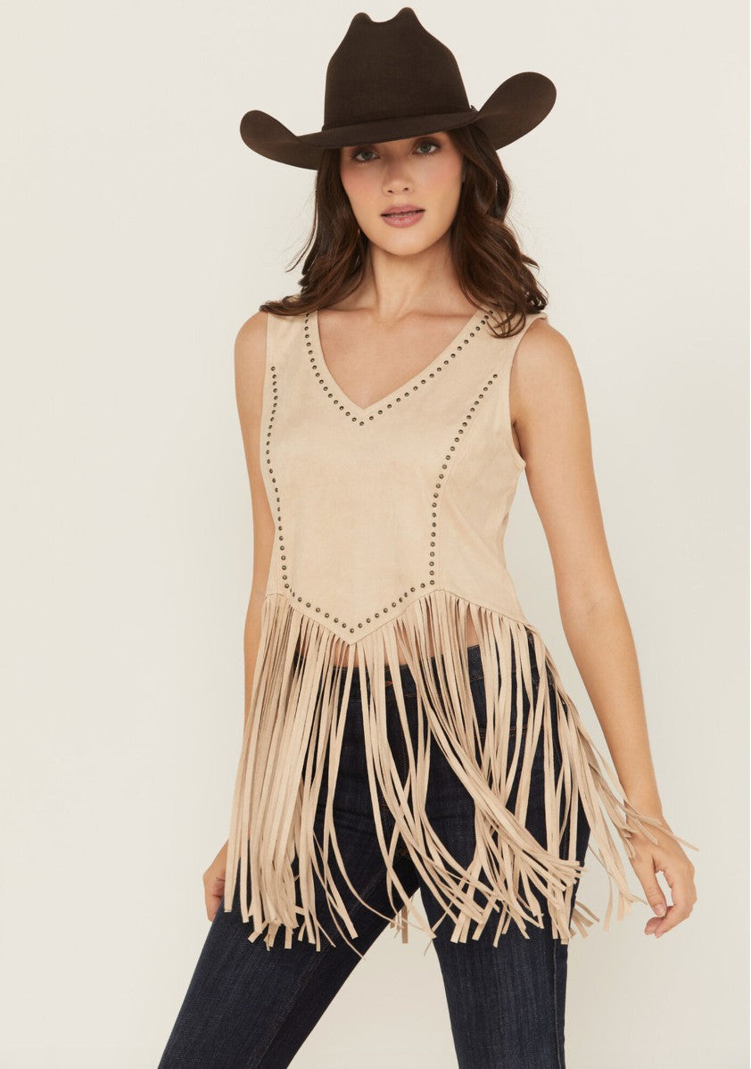 Idyllwind Women | Monticello Fringe Faux Suede Studded Tank