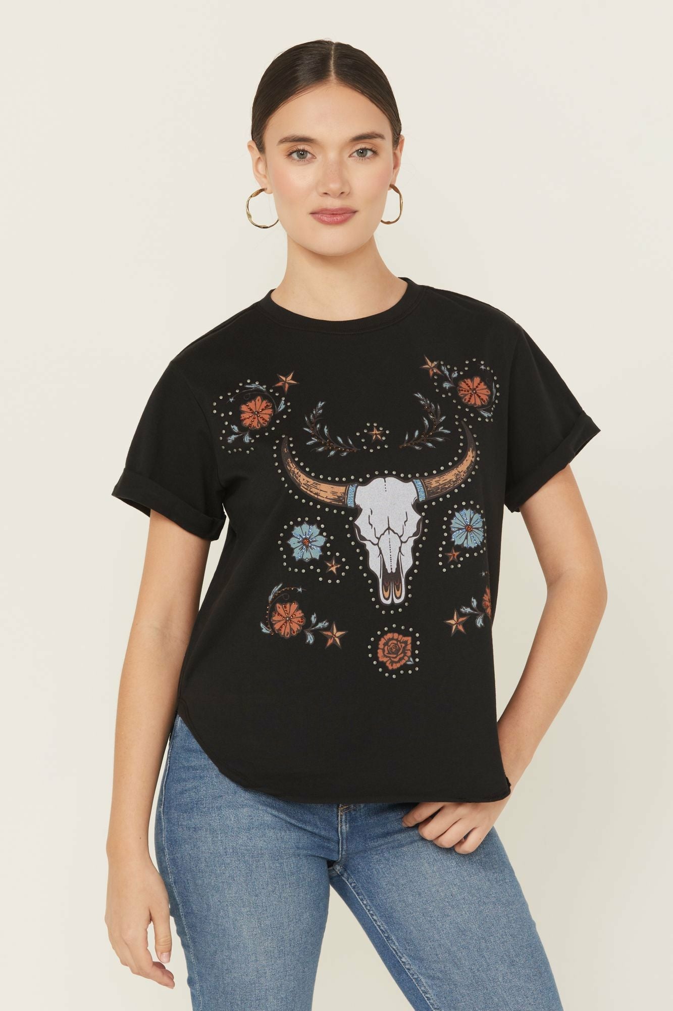 Idyllwind Women | Studded Bull Skull Short Sleeve Graphic Tee