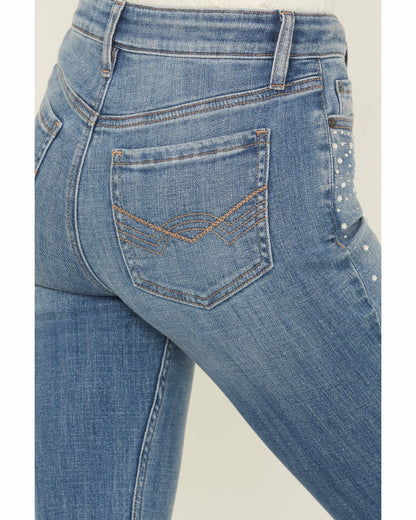 Idyllwind Women | Legend Medium Wash High Rise Rhinestone Studded Bootcut Super Stretch Denim Jeans