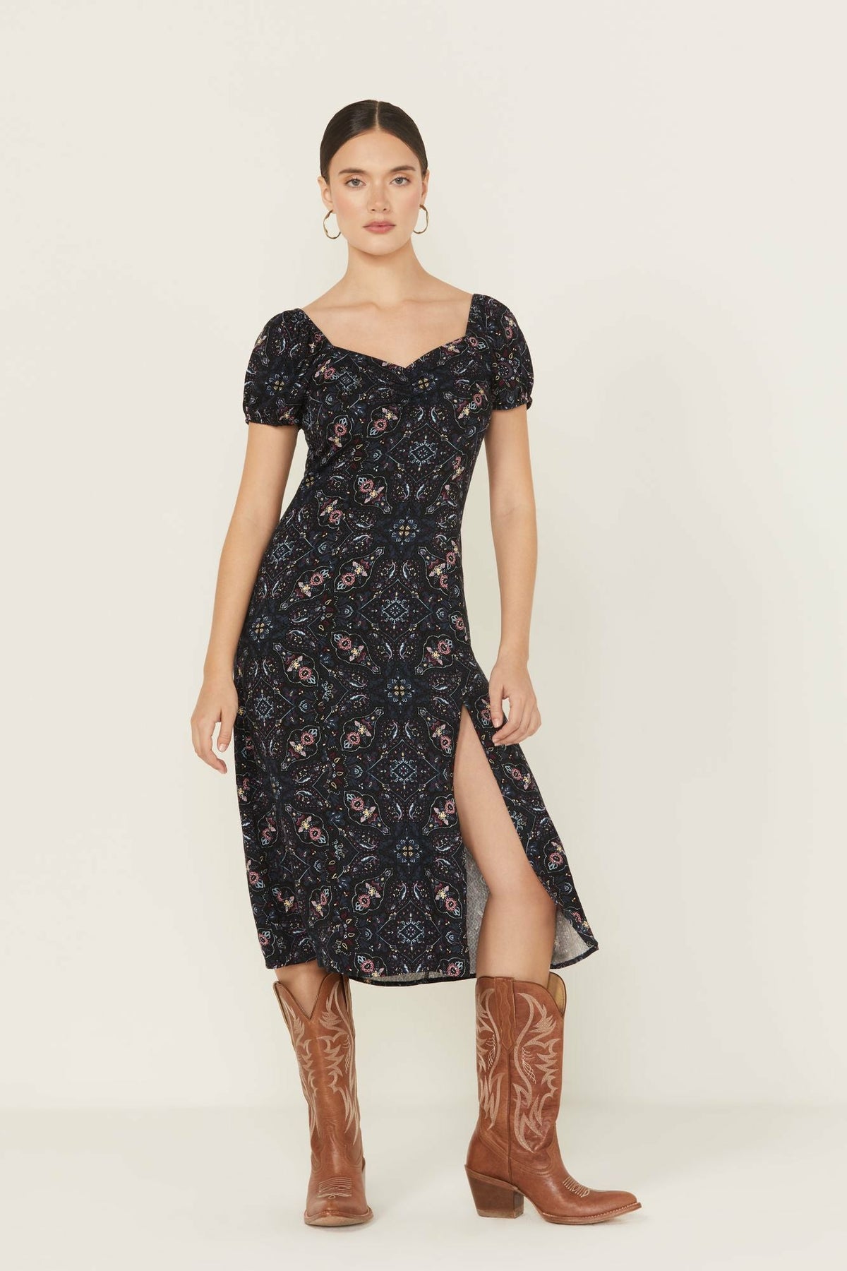 Idyllwind Women | Beth Jacquard Print Short Sleeve Midi Dress