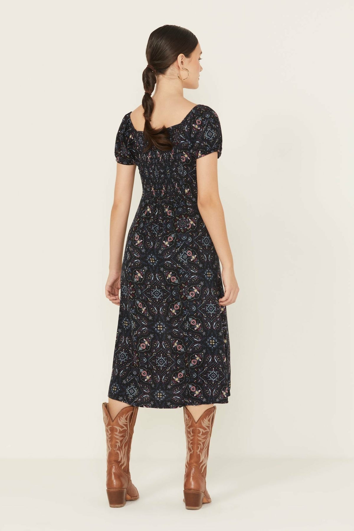 Idyllwind Women | Beth Jacquard Print Short Sleeve Midi Dress