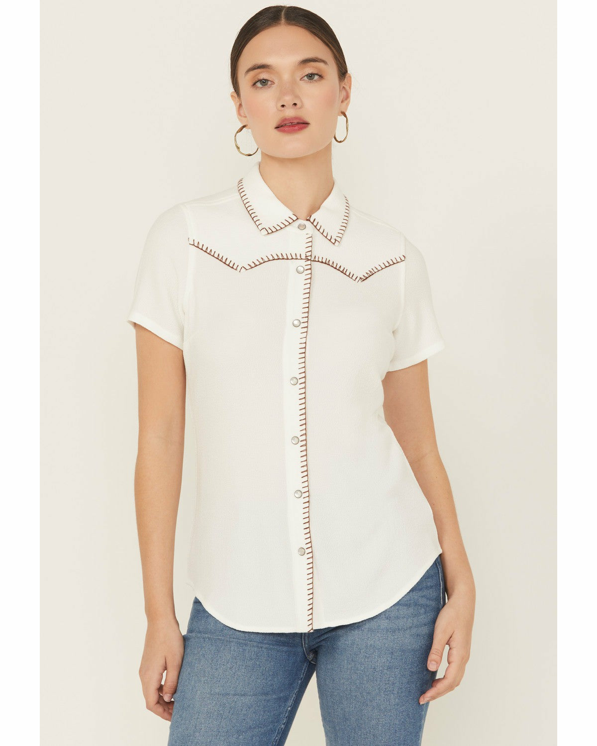 Idyllwind Women | Ivory Featherlight Short Sleeve Snap Stretch Western Shirt