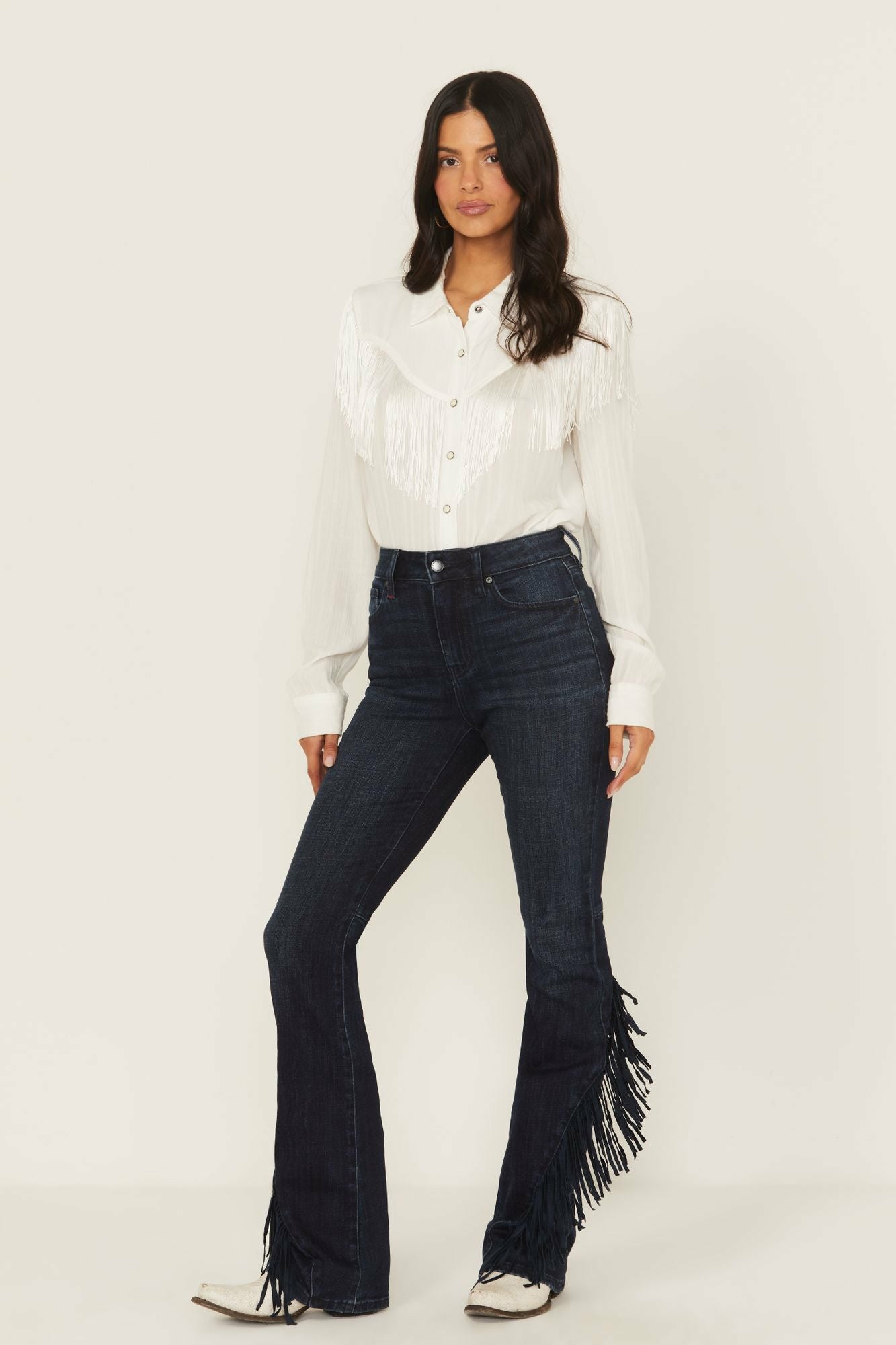 Idyllwind Women | Allessio Dark Wash High Rise Fringe Bootcut Super Stretch Denim Jeans