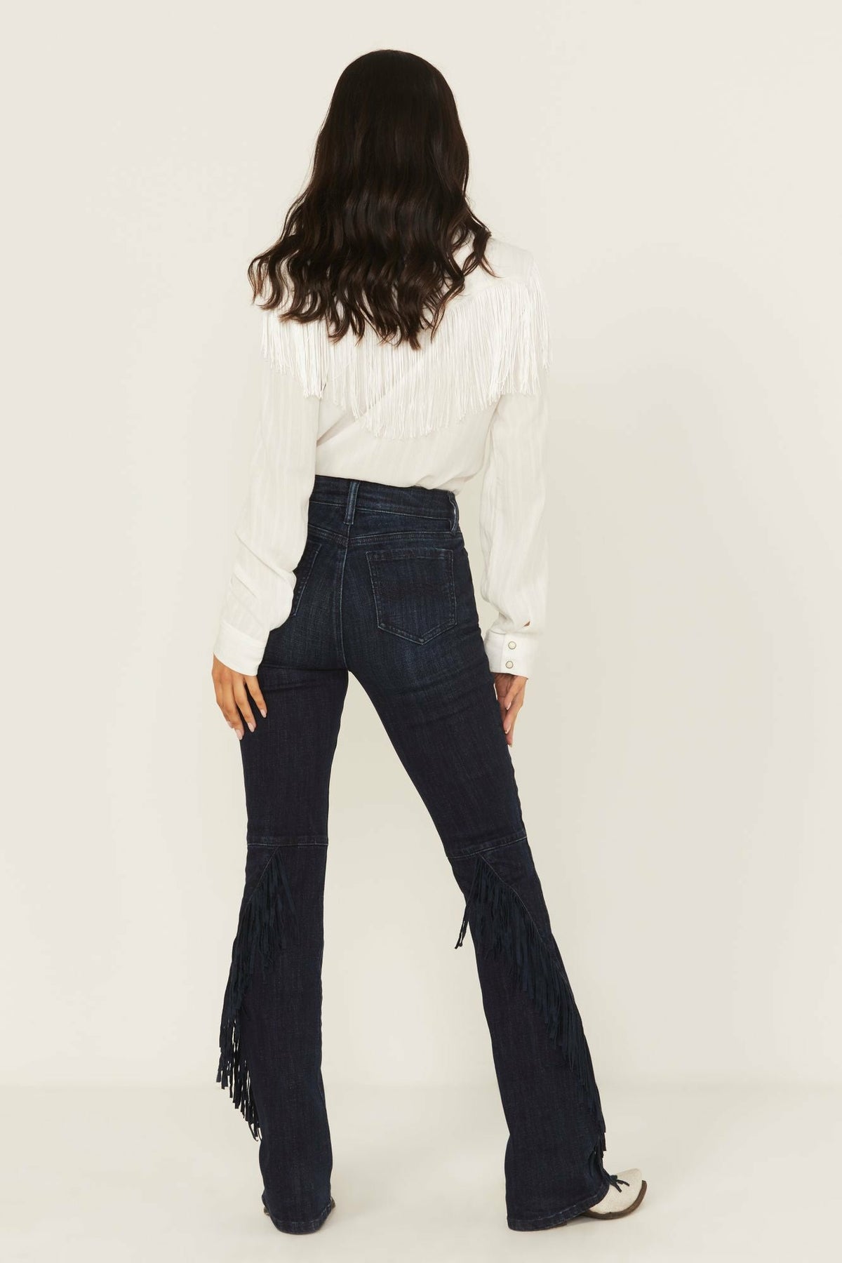 Idyllwind Women | Allessio Dark Wash High Rise Fringe Bootcut Super Stretch Denim Jeans