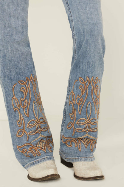 Idyllwind Women | Hawkins Light Wash Rebel Mid Rise Boot Stitch Bootcut Super Stretch Denim Jeans