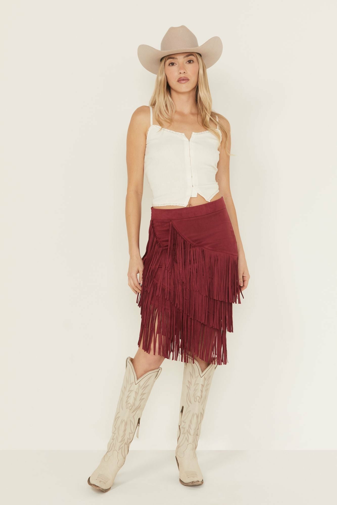 Idyllwind Women | Tina Faux Suede Fringe Midi Skirt