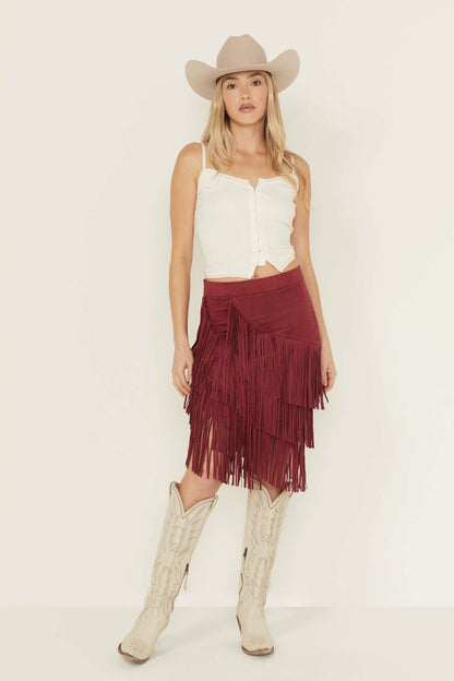 Idyllwind Women | Tina Faux Suede Fringe Midi Skirt